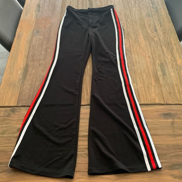 AKIRA Pants - Black Flare Pants With Red Stripe Akira Small